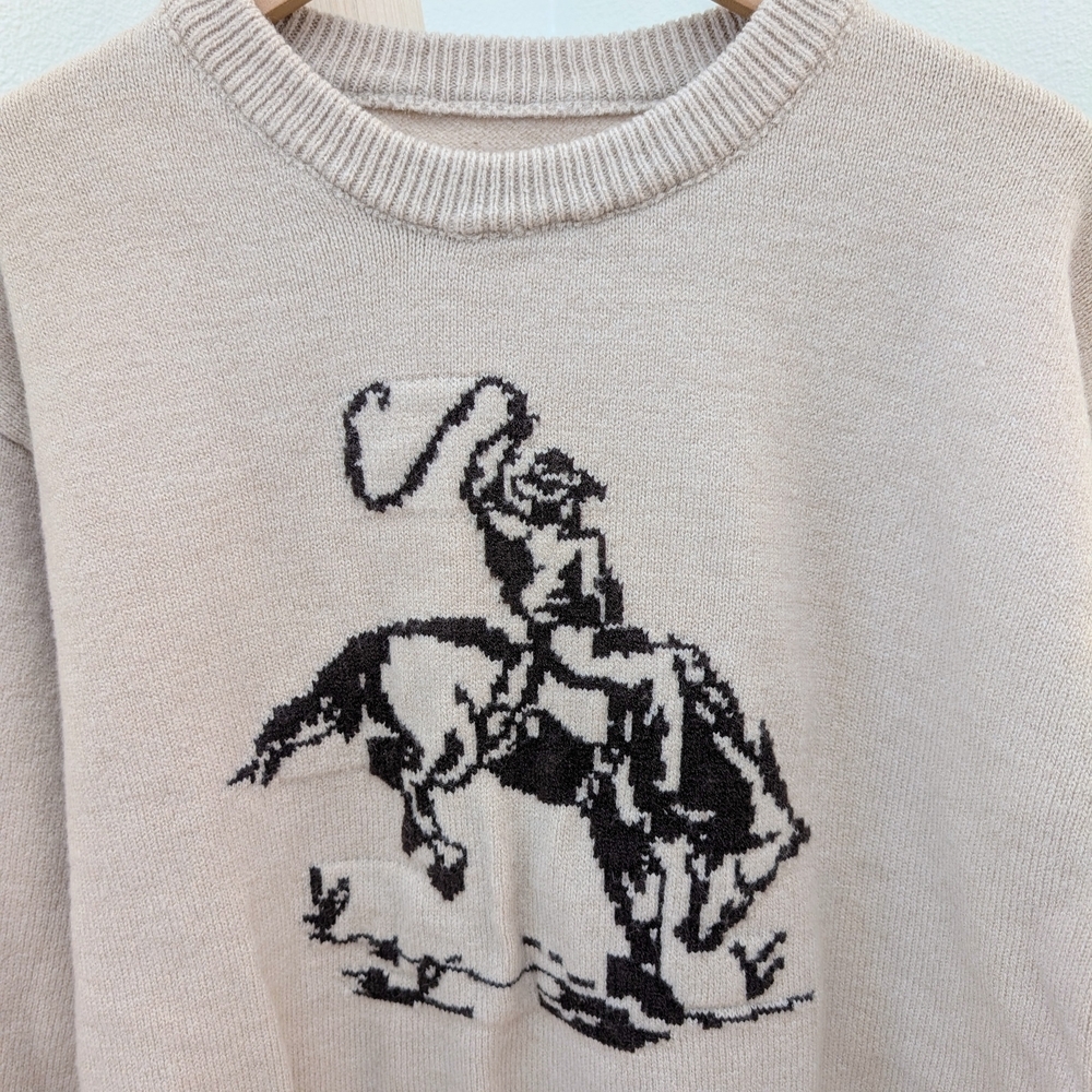 ✨ SOLD✨ Abercrombie & Fitch Cowboy Crewneck Sweater In Beige - S - Picture 2 of 5